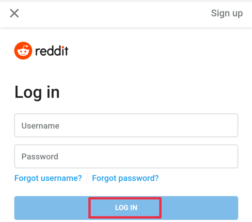 Reddit account mobile login page
