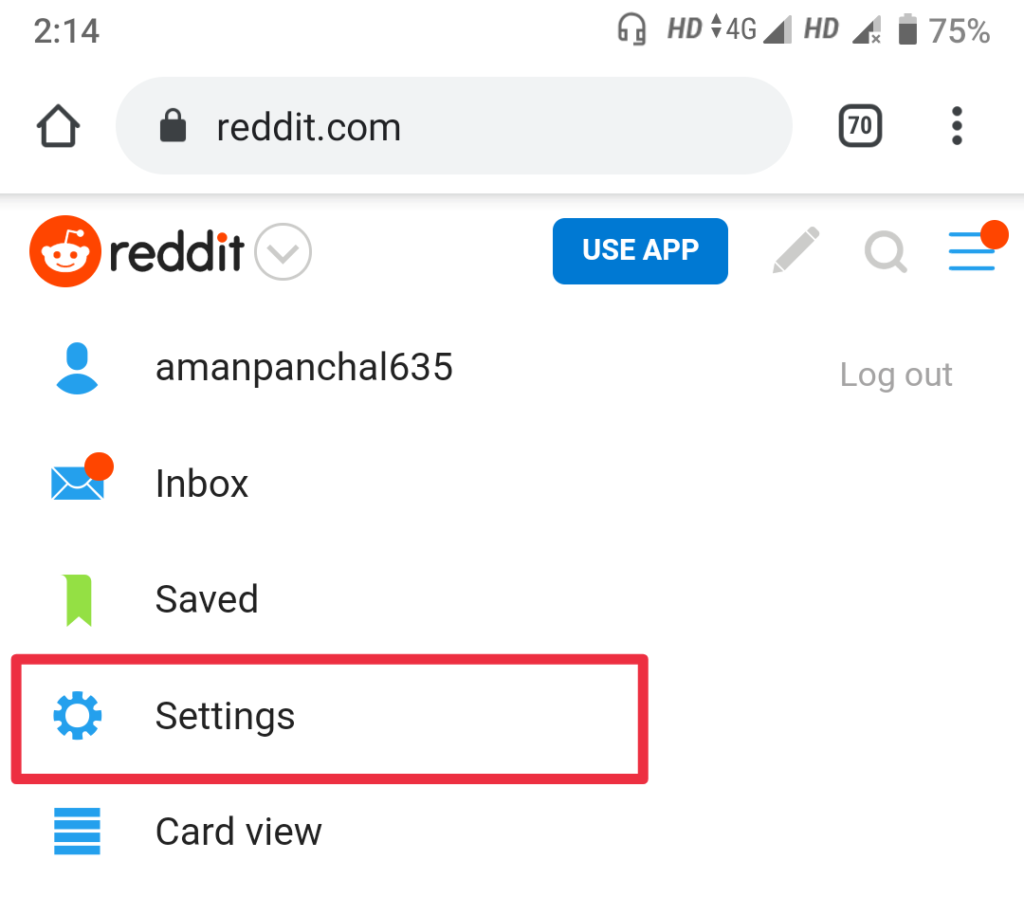 Reddit account settings