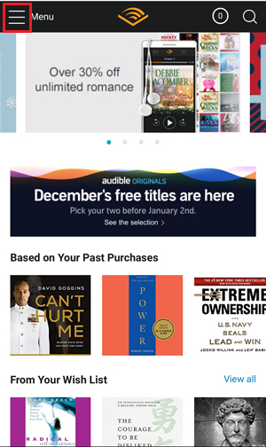 Audible Subscription Menu