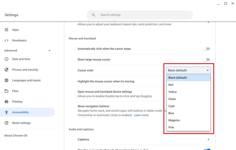 cursor changer chromebook