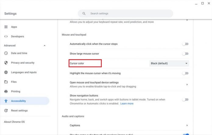 How to change chromebook cursor color