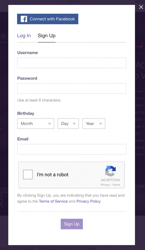 twitch mobile sign up