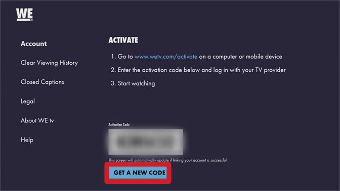 activation code WE tv