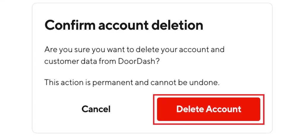 DoorDash Account Deletion Confirmation