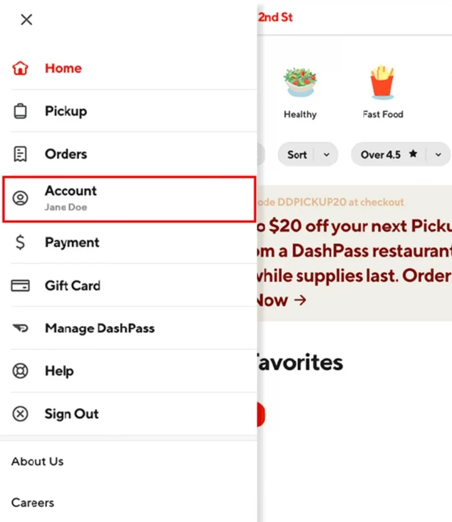 DoorDash Account Settings