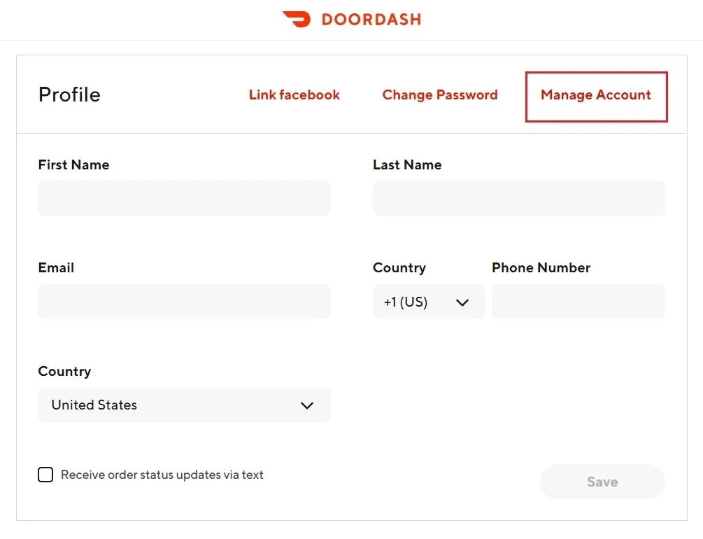 DoorDash Manage Account