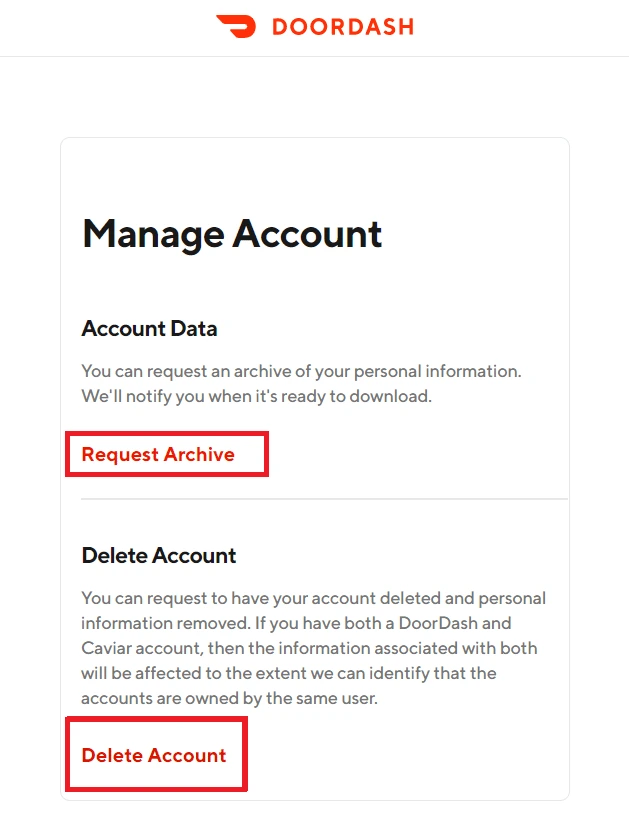 Download DoorDash Account Data