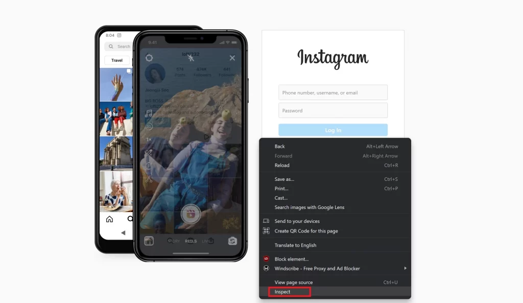 Instagram Website Inspect