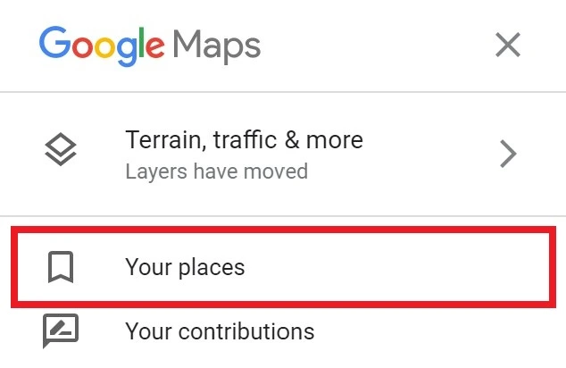 Your Places Option On Google Maps Desktop 