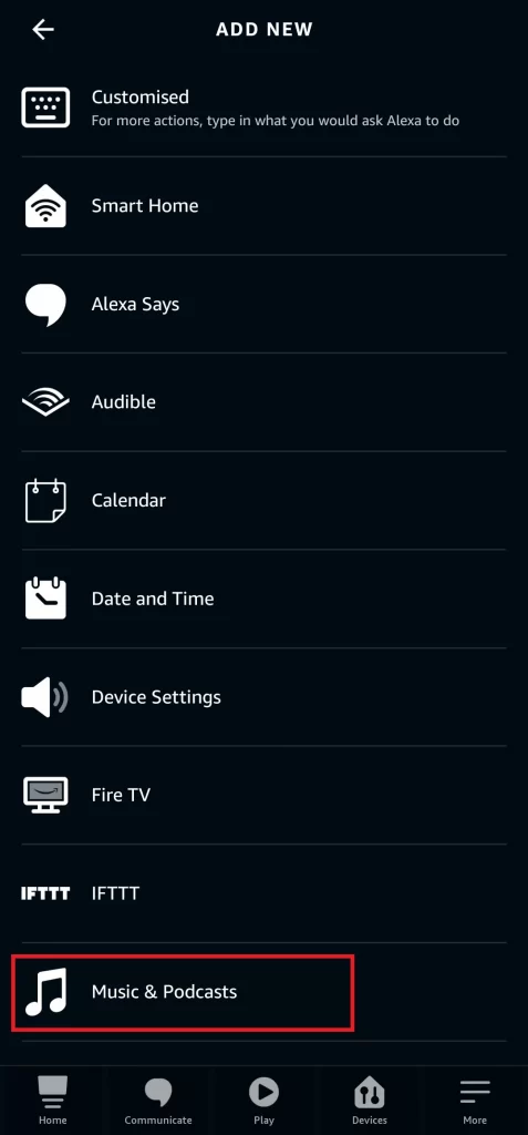 Select An Action In Alexa App